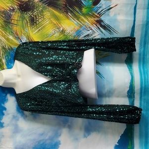 Revamped sequin crop top Vneck Long sleeves w/Brooch size XL